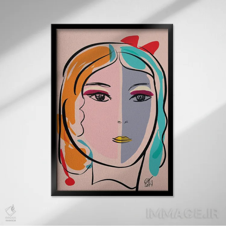 تابلو مینیمال پرتره پاستل استفانیا اثر امانوئل سیگنورینو - نمای قابدار مشکی