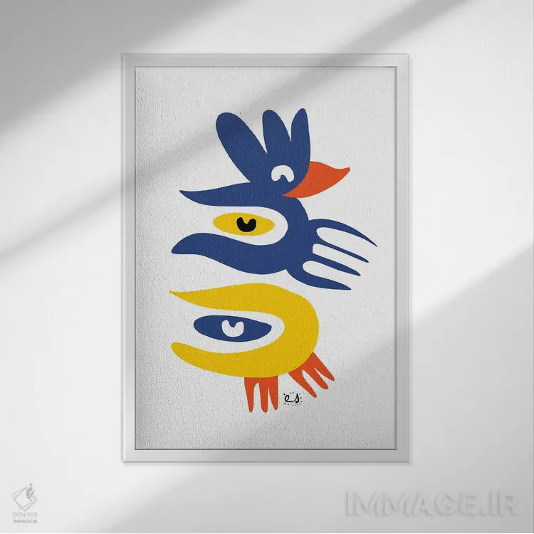 تابلو مینیمال پرندگان ذن اثر امانوئل سیگنورینو - نمای قابدار سفید