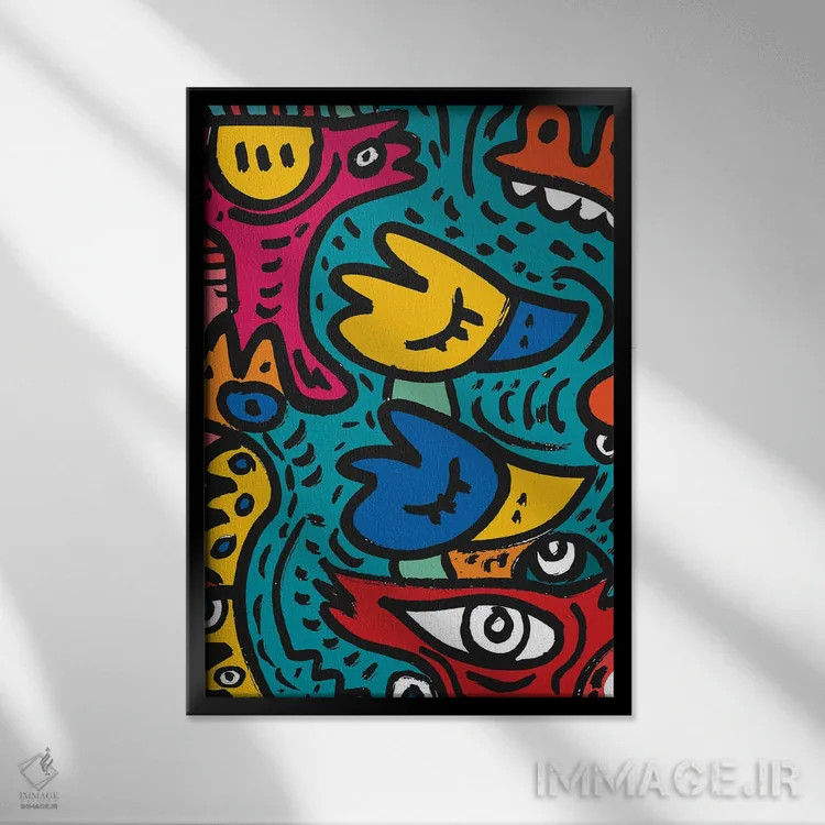 تابلو دکوراتیو دوقلوهای پرنده عشق اثر امانوئل سیگنورینو - نمای قابدار مشکی