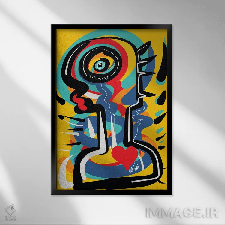 تابلو دکوراتیو توتم زرد قلبی اثر امانوئل سیگنورینو - نمای قابدار مشکی