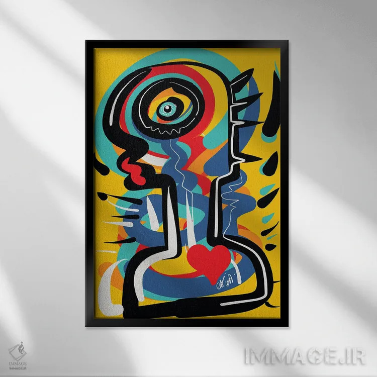 تابلو دکوراتیو توتم زرد قلبی اثر امانوئل سیگنورینو - نمای قابدار مشکی