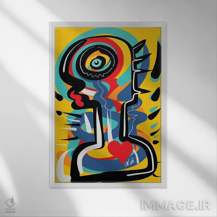 تابلو دکوراتیو توتم زرد قلبی اثر امانوئل سیگنورینو - نمای قابدار سفید