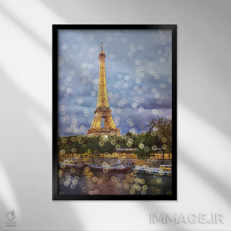 تابلو دکوراتیو چراغ های پاریس اثر مانجیک پیکچرز - نمای قابدار مشکی