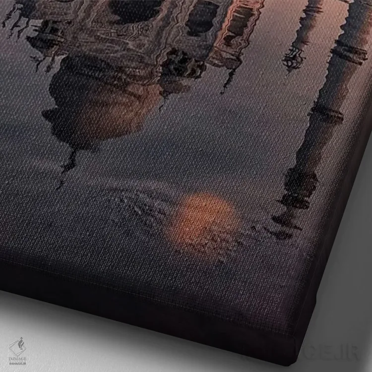 تابلو دکوراتیو غروب تاج محل اثر مانجیک پیکچرز - نمای نزدیک بافت بوم