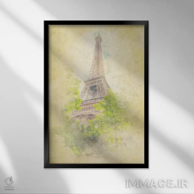تابلو دکوراتیو آبرنگ برج ایفل اثر مانجیک پیکچرز - نمای قابدار مشکی