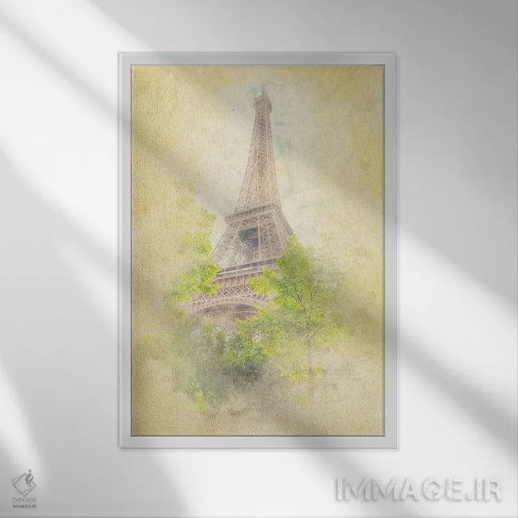 تابلو دکوراتیو آبرنگ برج ایفل اثر مانجیک پیکچرز - نمای قابدار سفید