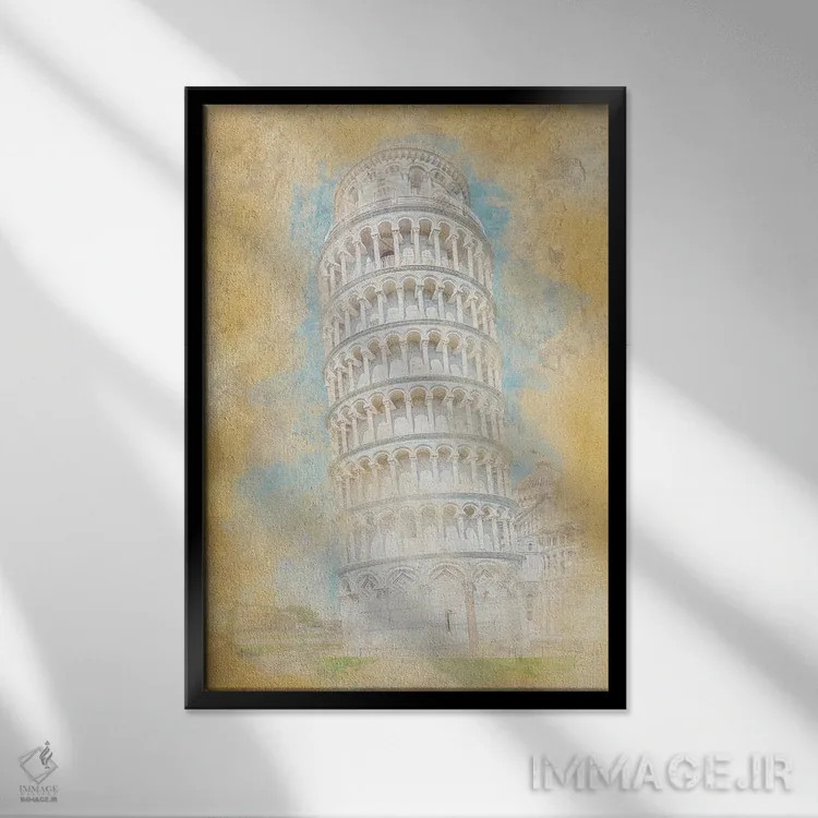 تابلو دکوراتیو آبرنگ پیزا اثر مانجیک پیکچرز - نمای قابدار مشکی