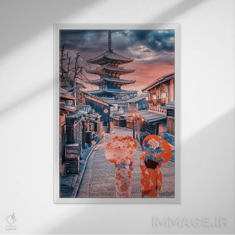 تابلو دکوراتیو کیوتوی قدیم اثر مانجیک پیکچرز - نمای قابدار سفید