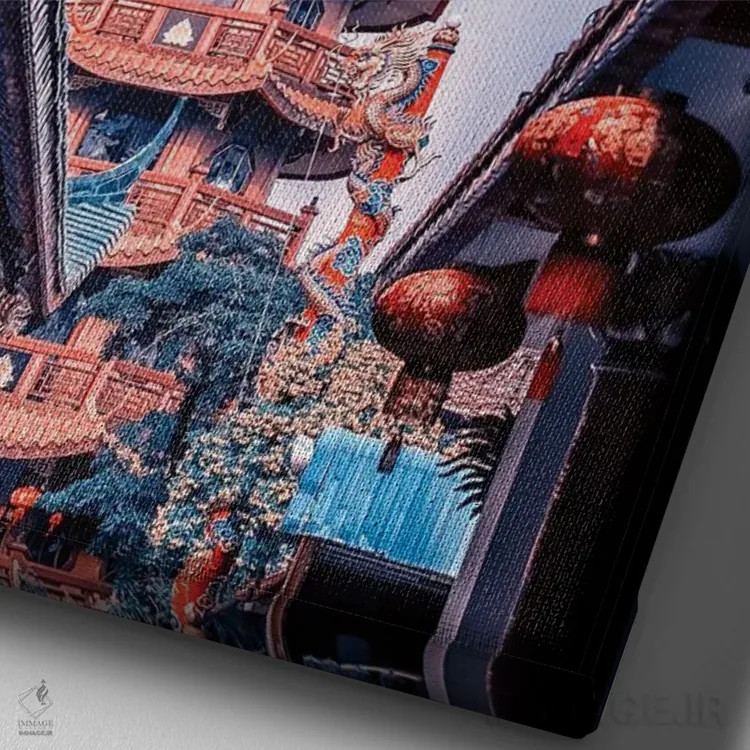 تابلو دکوراتیو معماری چینی در بانکوک اثر مانجیک پیکچرز - نمای نزدیک بافت بوم