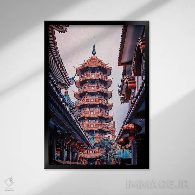 تابلو دکوراتیو معماری چینی در بانکوک اثر مانجیک پیکچرز - نمای قابدار مشکی