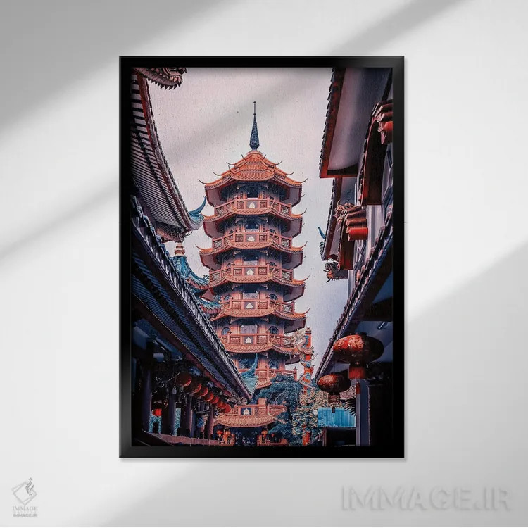 تابلو دکوراتیو معماری چینی در بانکوک اثر مانجیک پیکچرز - نمای قابدار مشکی