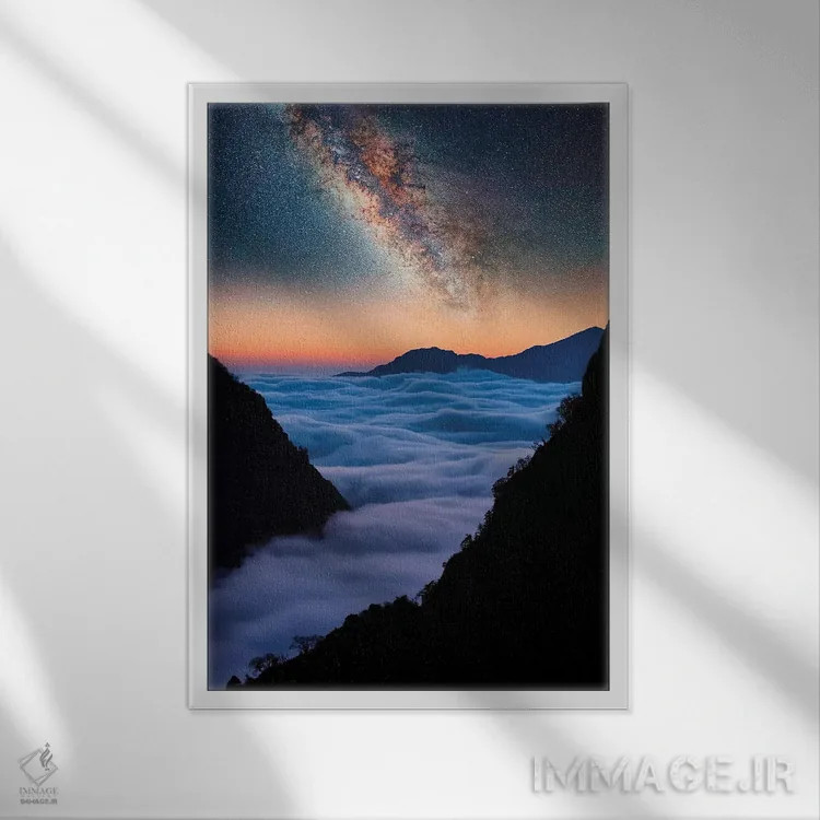 تابلو دکوراتیو غروب هیمالیا اثر مانجیک پیکچرز - نمای قابدار سفید