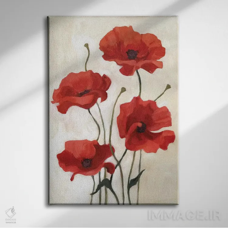 تابلو دکوراتیو دسته گل شقایق ۳ اثر اما اسکاروی - نمای روبهرو روی دیوار