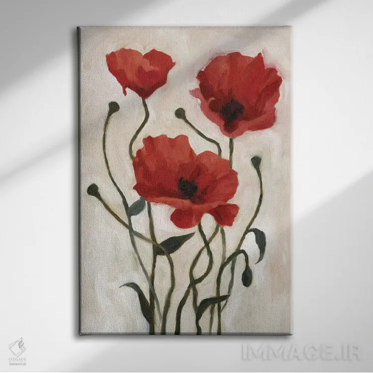 تابلو دکوراتیو دسته گل شقایق ۱ اثر اما اسکاروی - نمای روبهرو روی دیوار