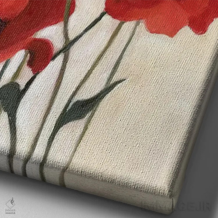 تابلو دکوراتیو دسته گل شقایق ۳ اثر اما اسکاروی - نمای نزدیک بافت بوم