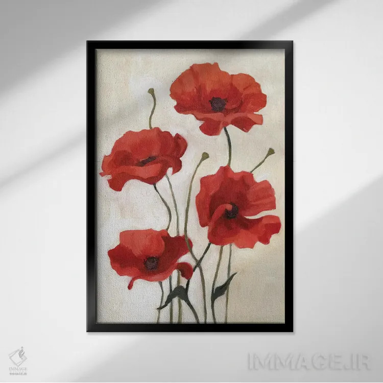 تابلو دکوراتیو دسته گل شقایق ۳ اثر اما اسکاروی - نمای قابدار مشکی