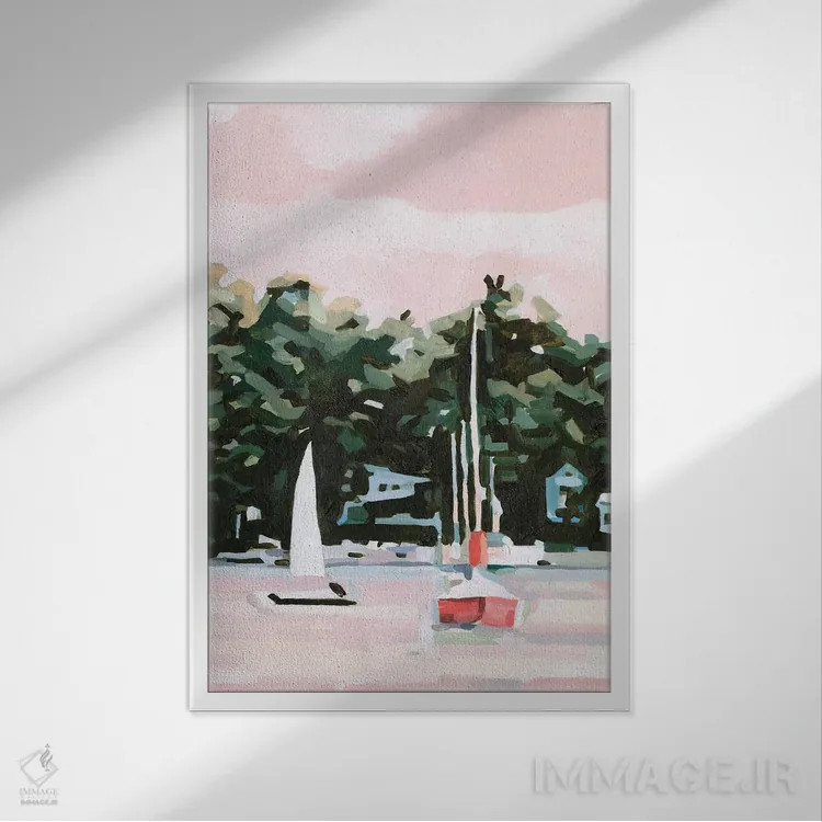 تابلو دکوراتیو عصرگاه دریاچه ۲ اثر اما اسکاروی - نمای قابدار سفید