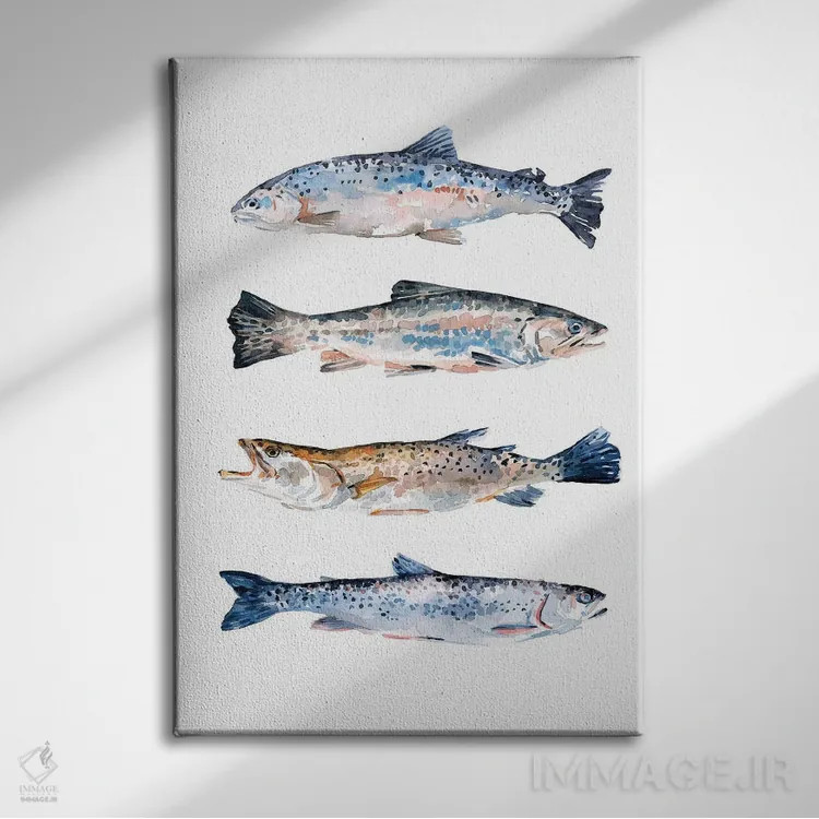 تابلو دکوراتیو قزل آلای روی هم ۲ اثر اما اسکاروی - نمای روبهرو روی دیوار