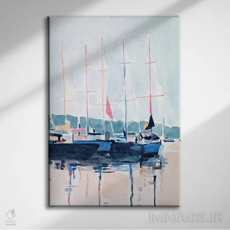 تابلو مدرن باشگاه قایق آبرنگی ۱ اثر اما اسکاروی - نمای روبهرو روی دیوار