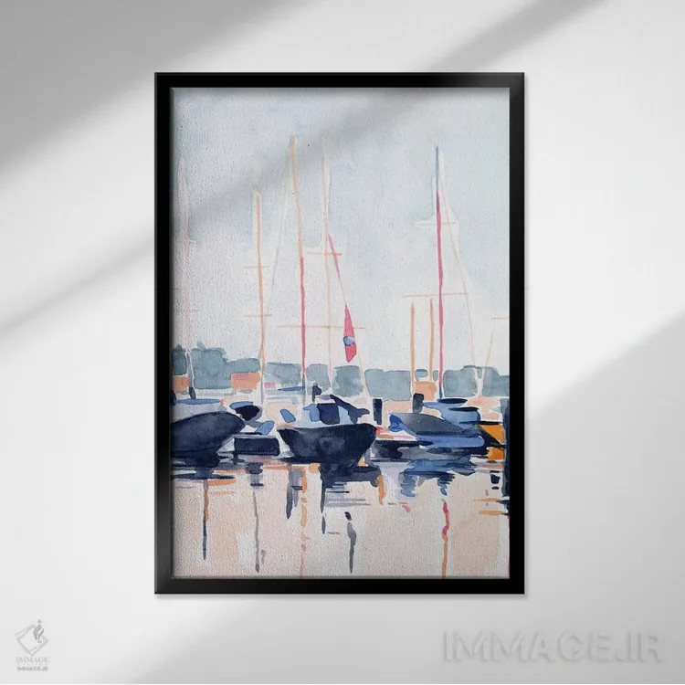 تابلو مدرن باشگاه قایق آبرنگی ۲ اثر اما اسکاروی - نمای قابدار مشکی
