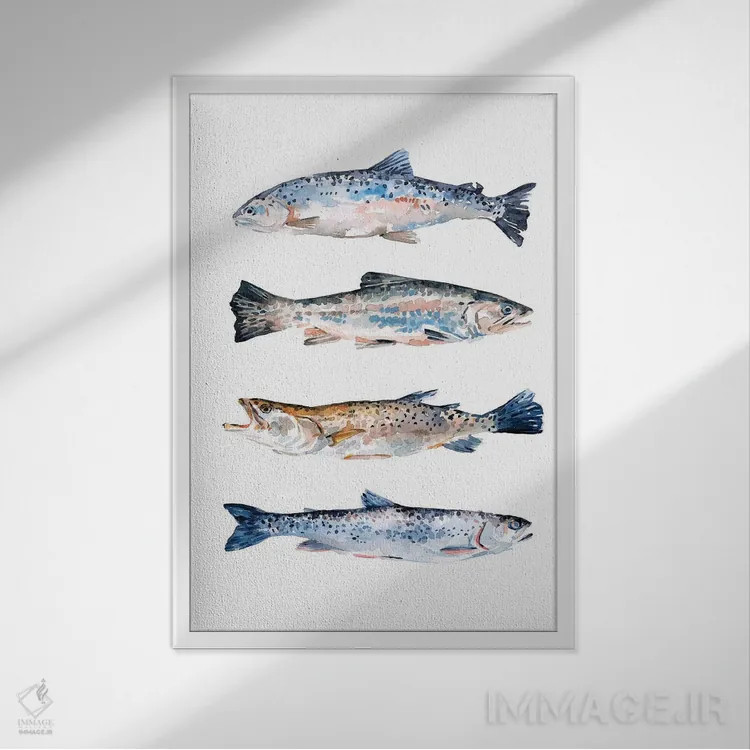 تابلو دکوراتیو قزل آلای روی هم ۲ اثر اما اسکاروی - نمای قابدار سفید