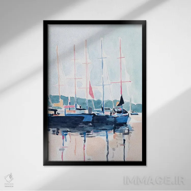تابلو مدرن باشگاه قایق آبرنگی ۱ اثر اما اسکاروی - نمای قابدار مشکی