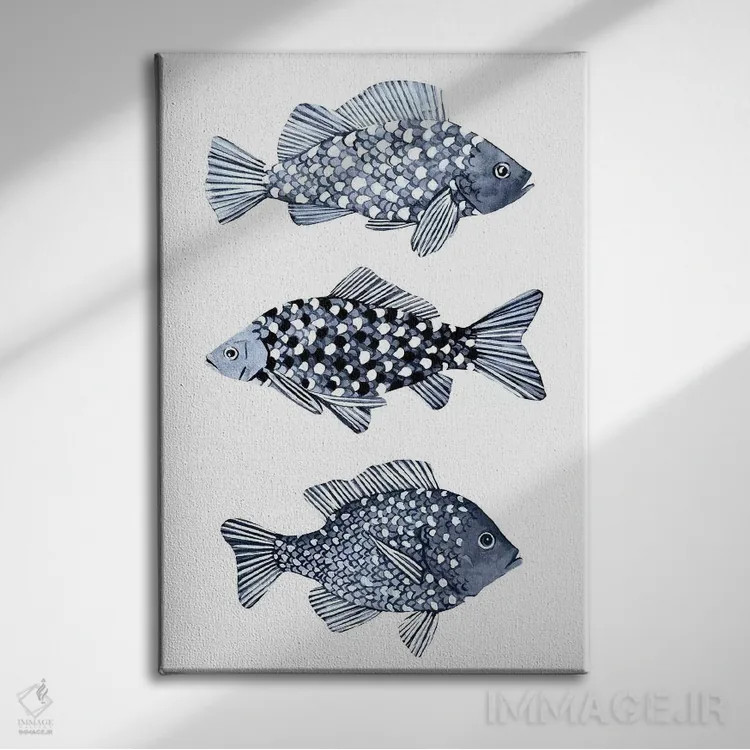 تابلو دکوراتیو ماهی آبی ۱ اثر اما اسکاروی - نمای روبهرو روی دیوار