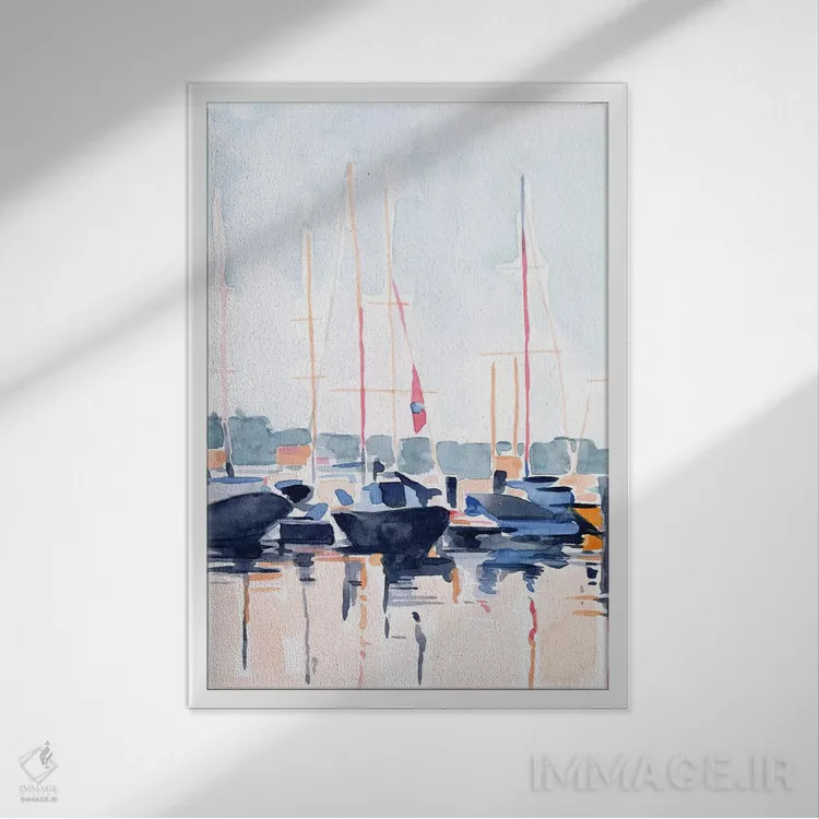 تابلو مدرن باشگاه قایق آبرنگی ۲ اثر اما اسکاروی - نمای قابدار سفید