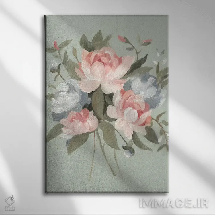تابلو دکوراتیو دسته گل پاستلی ۱ اثر اما اسکاروی - نمای روبهرو روی دیوار