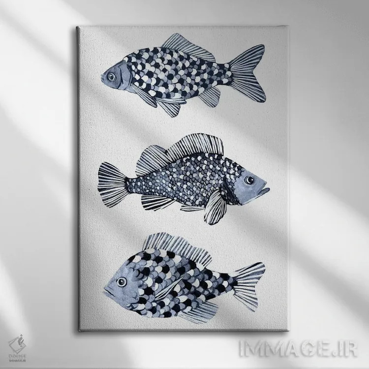 تابلو دکوراتیو ماهی آبی ۲ اثر اما اسکاروی - نمای روبهرو روی دیوار