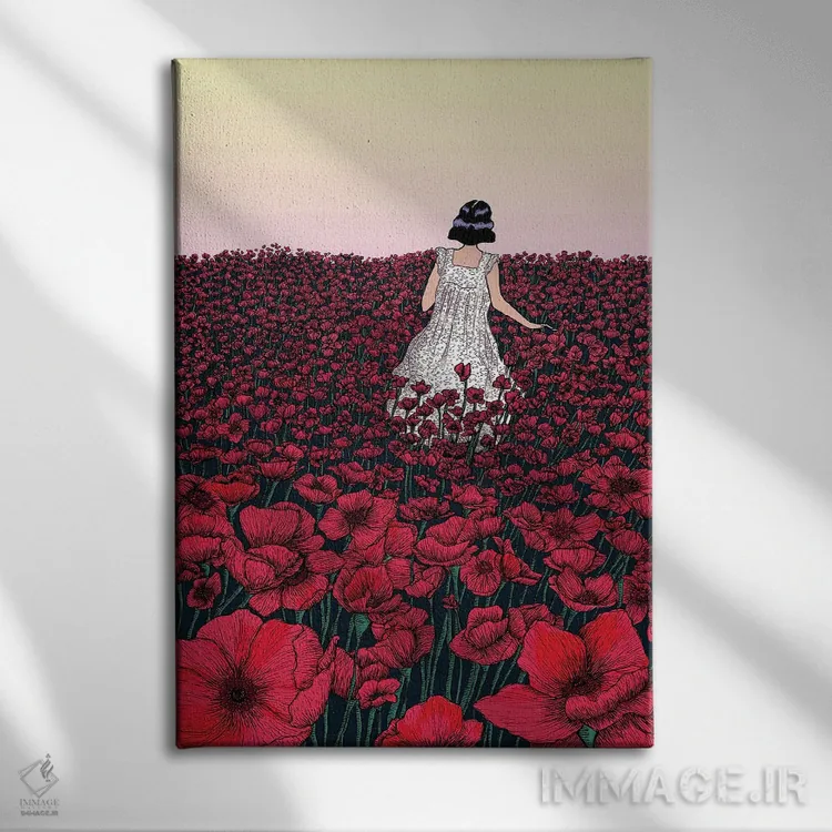 تابلو دکوراتیو مزرعه شقایق اثر الا مازور - نمای روبهرو روی دیوار