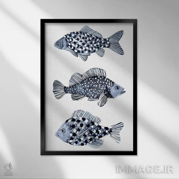 تابلو دکوراتیو ماهی آبی ۲ اثر اما اسکاروی - نمای قابدار مشکی