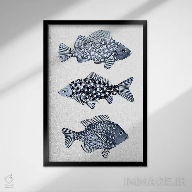 تابلو دکوراتیو ماهی آبی ۱ اثر اما اسکاروی - نمای قابدار مشکی