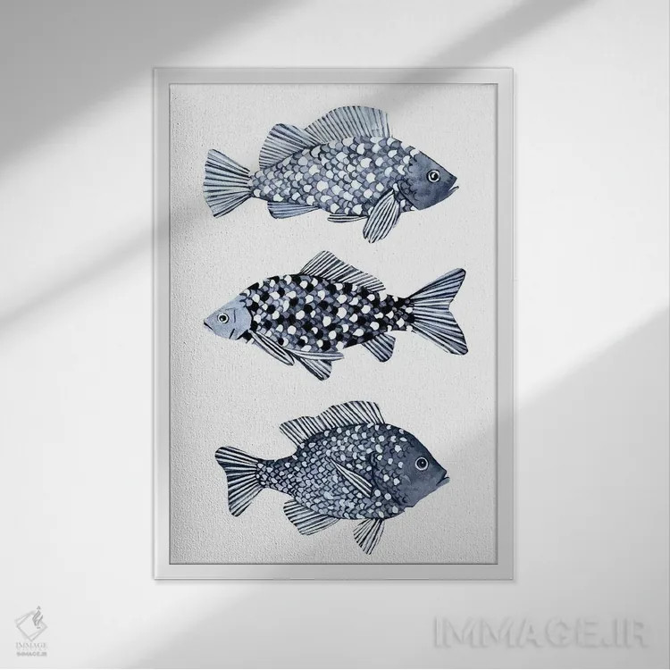 تابلو دکوراتیو ماهی آبی ۱ اثر اما اسکاروی - نمای قابدار سفید