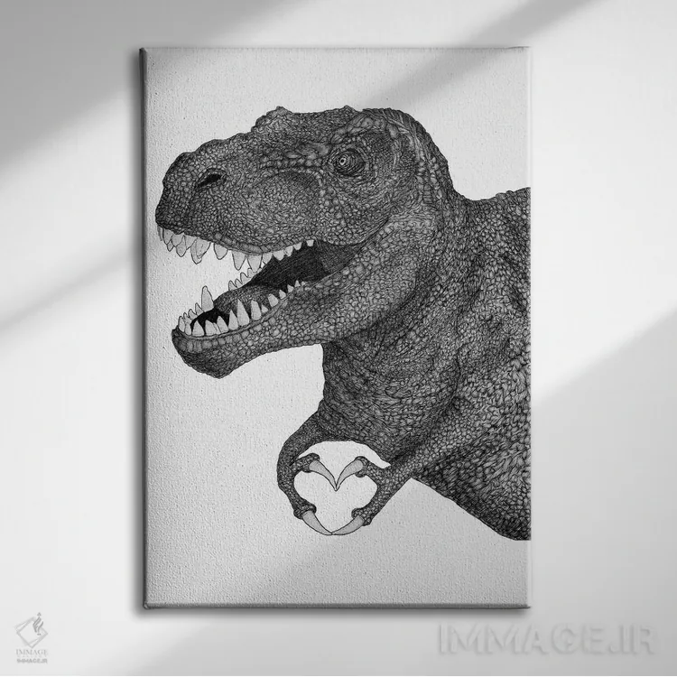 تابلو دکوراتیو عشق دایناسوری اثر الا مازور - نمای روبهرو روی دیوار