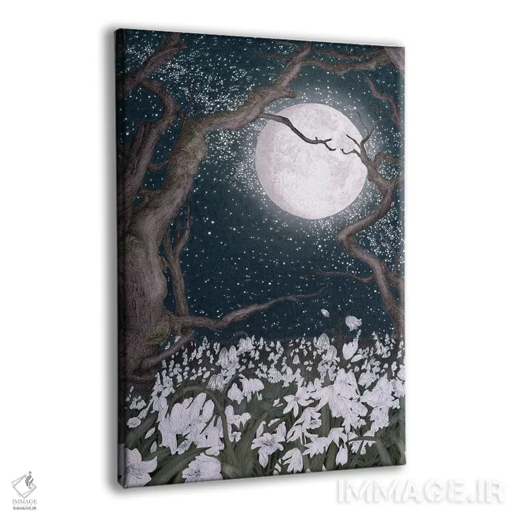 تابلو دکوراتیو گل های برفی در نور ماه اثر الا مازور - نمای پرسپکتیو محصول