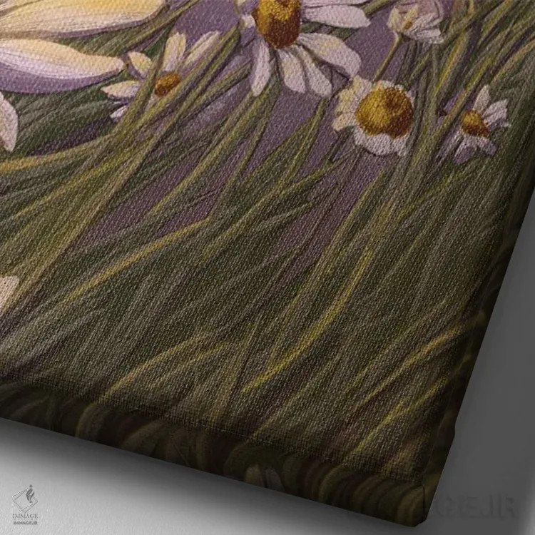 تابلو دکوراتیو خورشید طلوع می کند و من گل ها را جمع می آورم اثر الا مازور - نمای نزدیک بافت بوم