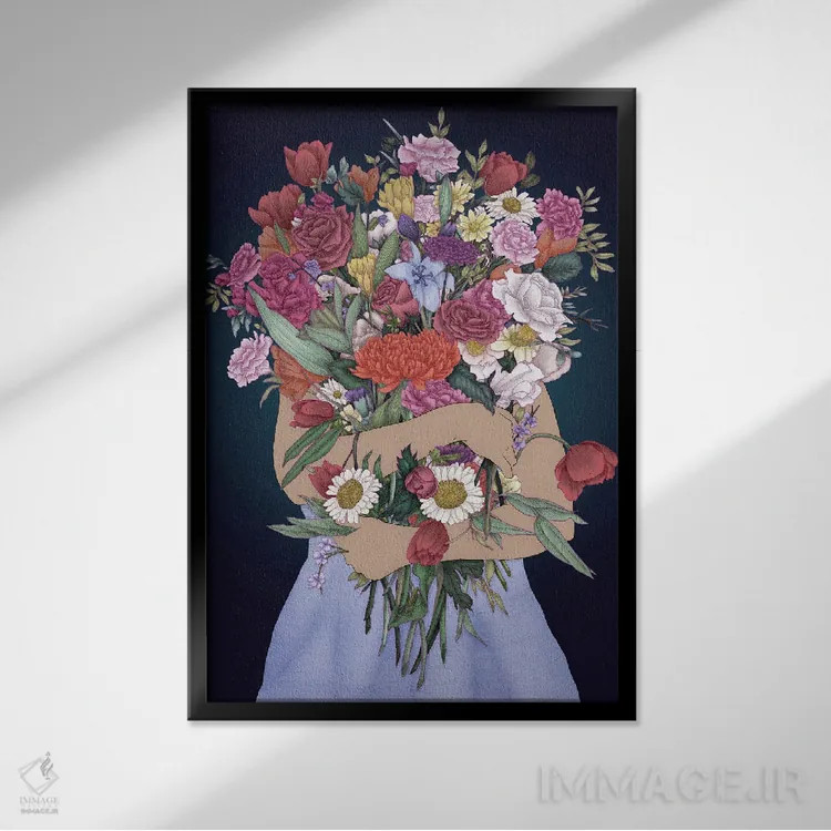 تابلو دکوراتیو چیدن یک باغ اثر الا مازور - نمای قابدار مشکی