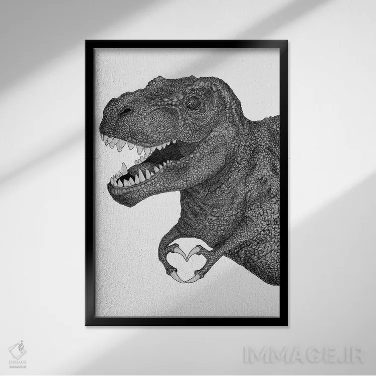 تابلو دکوراتیو عشق دایناسوری اثر الا مازور - نمای قابدار مشکی