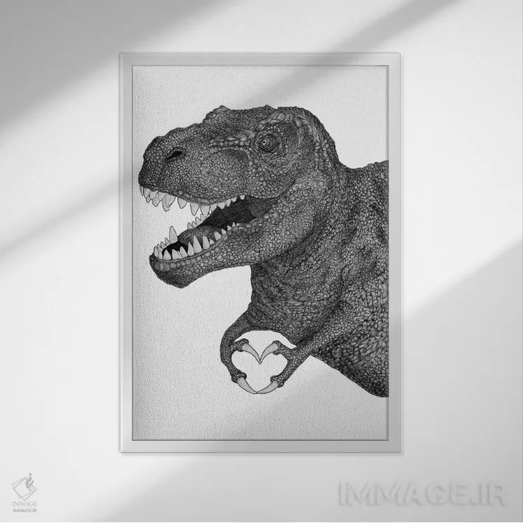 تابلو دکوراتیو عشق دایناسوری اثر الا مازور - نمای قابدار سفید