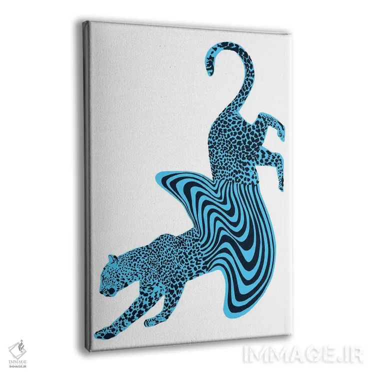 تابلو مینیمال یوزپلنگ ذوب شده آبی اثر الا مازور - نمای پرسپکتیو محصول