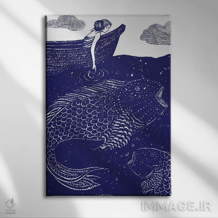 تابلو مدرن چراغ های آبی درخشان دریا اثر الا مازور - نمای روبهرو روی دیوار