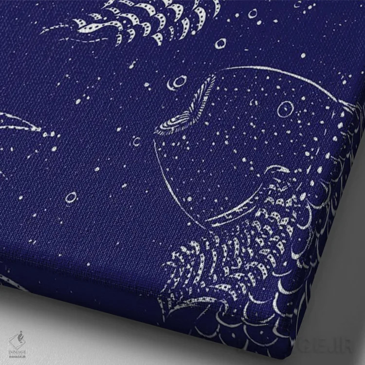 تابلو مدرن چراغ های آبی درخشان دریا اثر الا مازور - نمای نزدیک بافت بوم