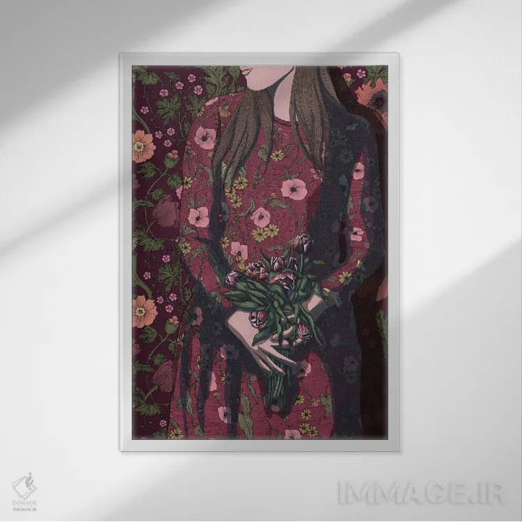 تابلو دکوراتیو در انتظار پژمرده شدن اثر الا مازور - نمای قابدار سفید