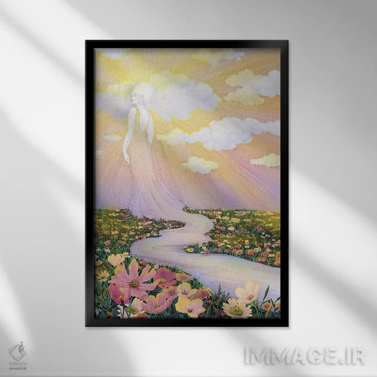 تابلو دکوراتیو روح سحرگاهی رودخانه و آسمان اثر الا مازور - نمای قابدار مشکی