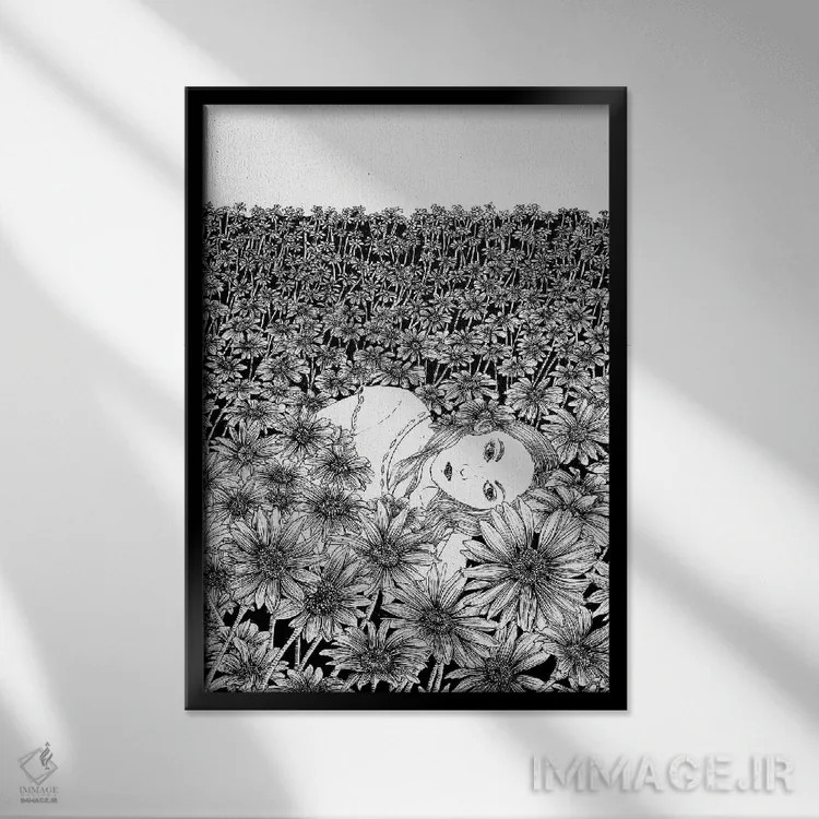 تابلو دکوراتیو اینجا کنار تو دراز کشیده ام اثر الا مازور - نمای قابدار مشکی