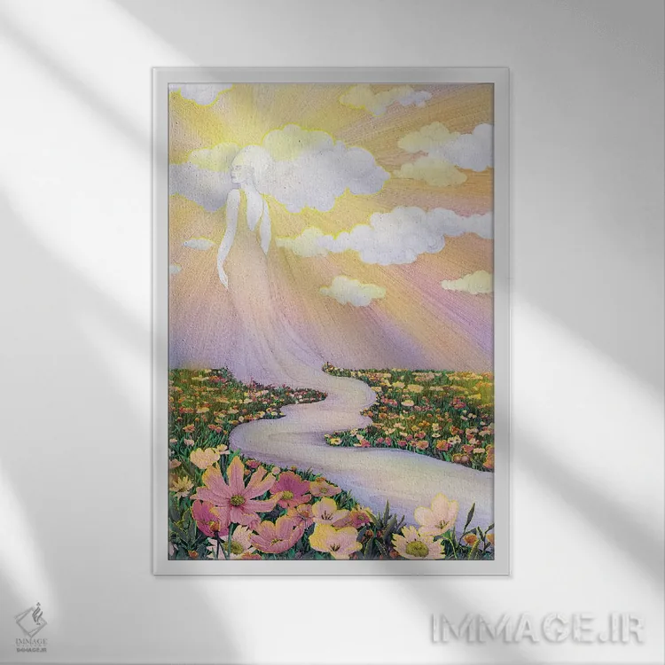 تابلو دکوراتیو روح سحرگاهی رودخانه و آسمان اثر الا مازور - نمای قابدار سفید