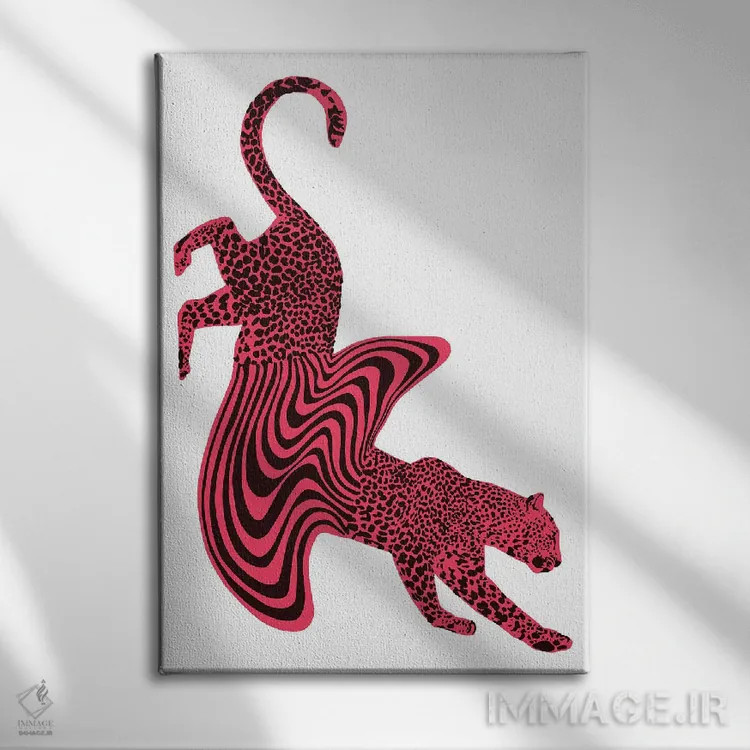 تابلو مینیمال یوزپلنگ ذوب شده صورتی اثر الا مازور - نمای روبهرو روی دیوار