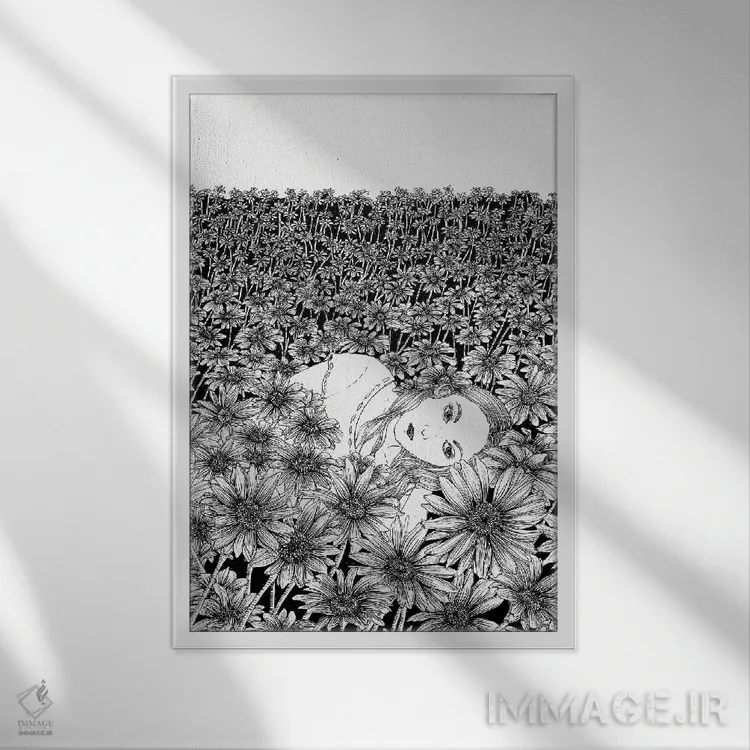 تابلو دکوراتیو اینجا کنار تو دراز کشیده ام اثر الا مازور - نمای قابدار سفید