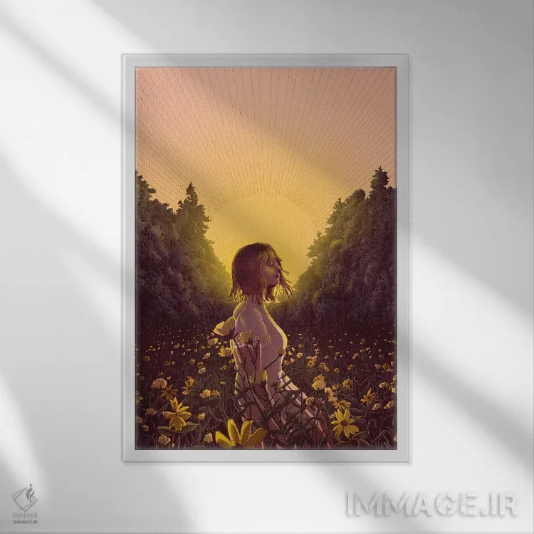 تابلو دکوراتیو علفزار هنگام سحر اثر الا مازور - نمای قابدار سفید